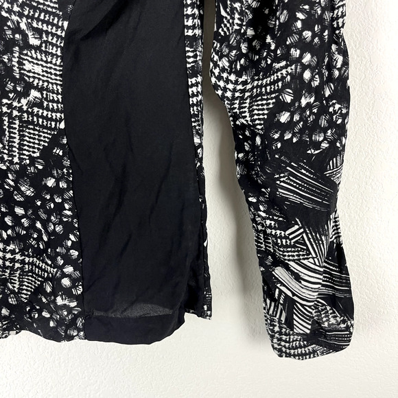 Yigal Azrouel Cold Shoulder Silk Top Womens 6 Black Blouse Printed Long Sleeve - Picture 12 of 13
